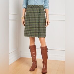 New! Talbots FRINGE WRAP SKIRT - APPLE PLAID green 4P